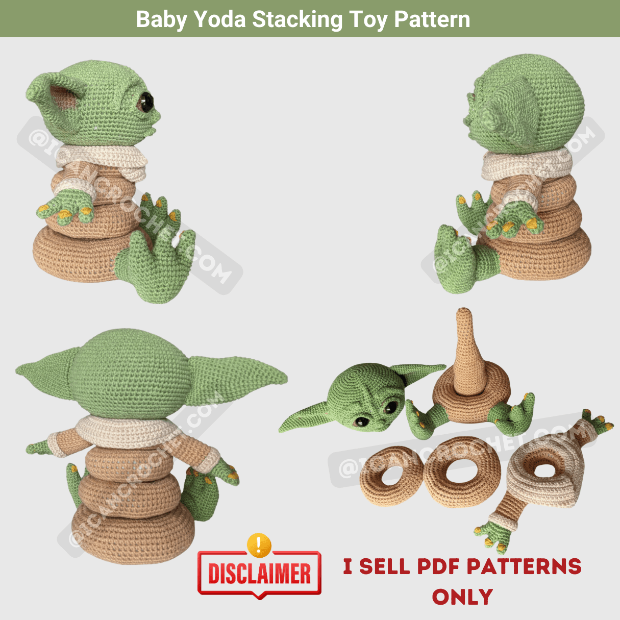 Baby yoda staking crochet toy pattern pdf