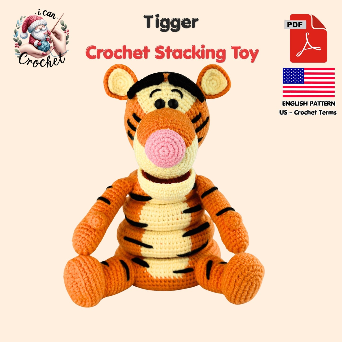 Tigger Crochet Pattern Stacking Toy
