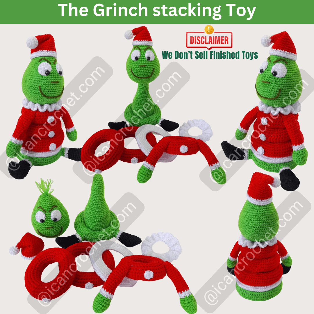 Easy Amigurumi grinch stacking toy crochet pattern for beginners