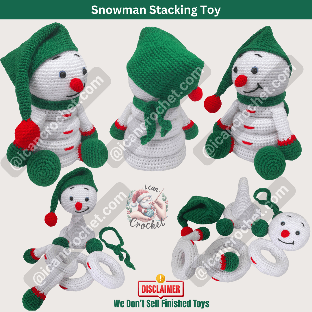 Amigurumi snowman stacking toy crochet pattern for beginners 