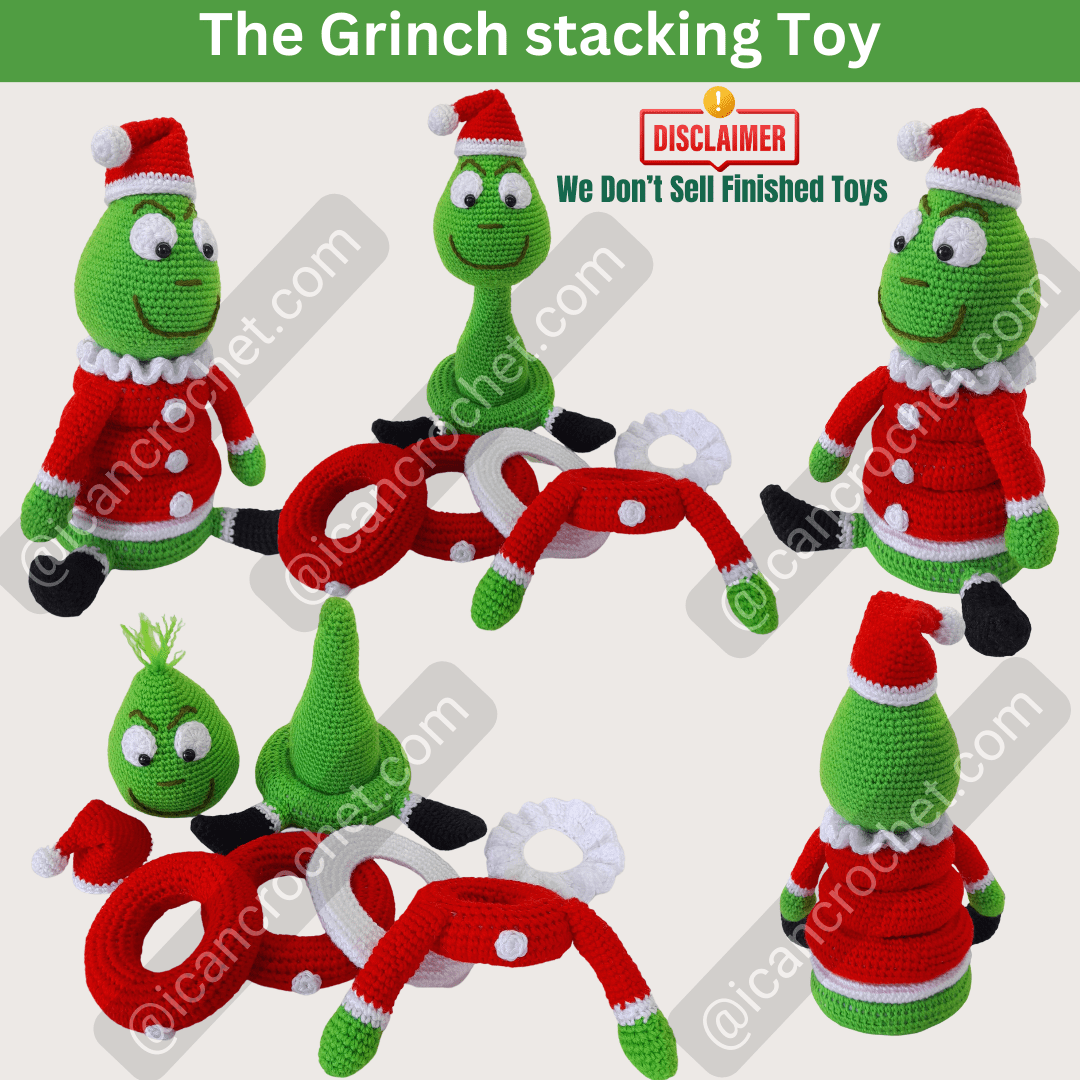 Amigurumi Grinch stacking toy crochet pattern for beginners 