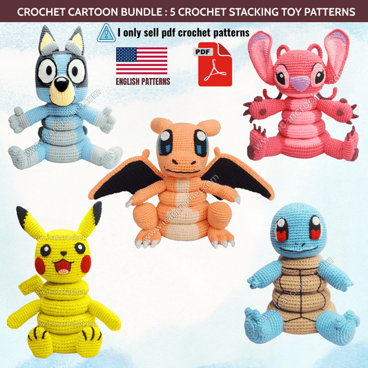 CROCHET CARTOON BUNDLE : 4 CROCHET STACKING TOY PATTERNS (READ DESCRIPTION)