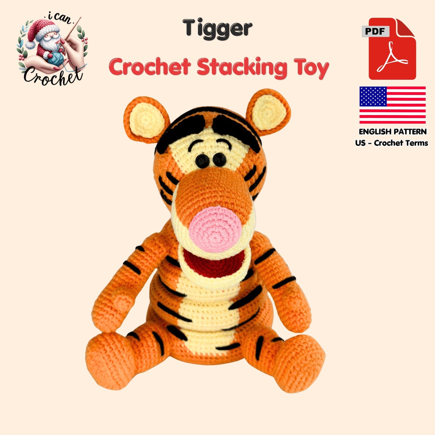Tigger Crochet Pattern Stacking Toy