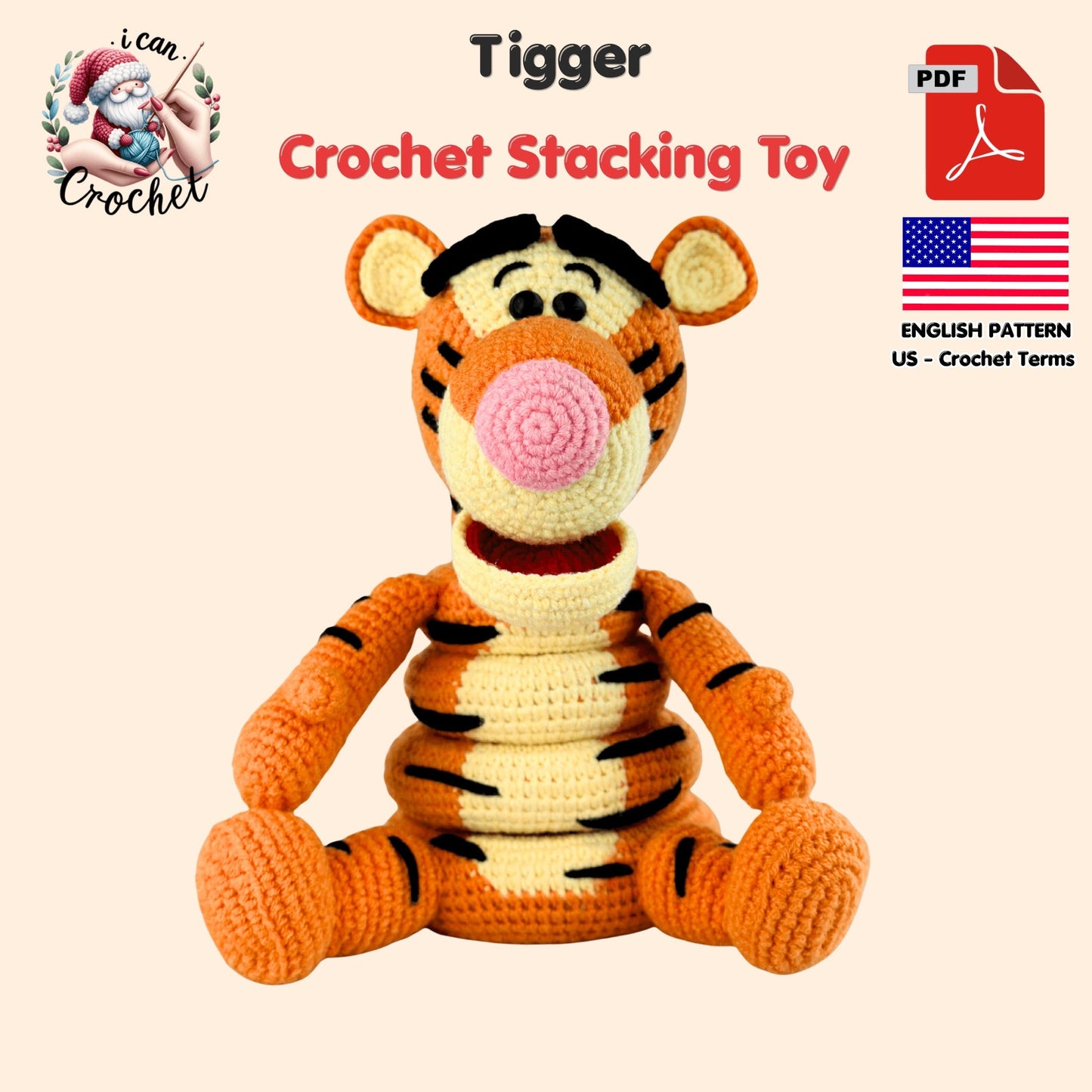 Tigger Crochet Pattern Stacking Toy