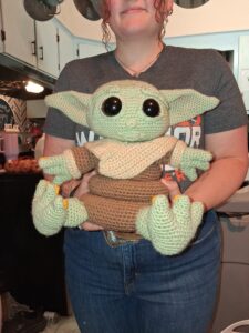 Crochet stacking toy made from an ICANCROCHET amigurumi crochet pattern, photographed by Angela