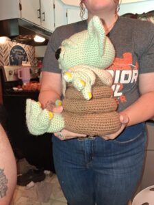 Crochet stacking toy made from an ICANCROCHET amigurumi crochet pattern, photographed by Angela
